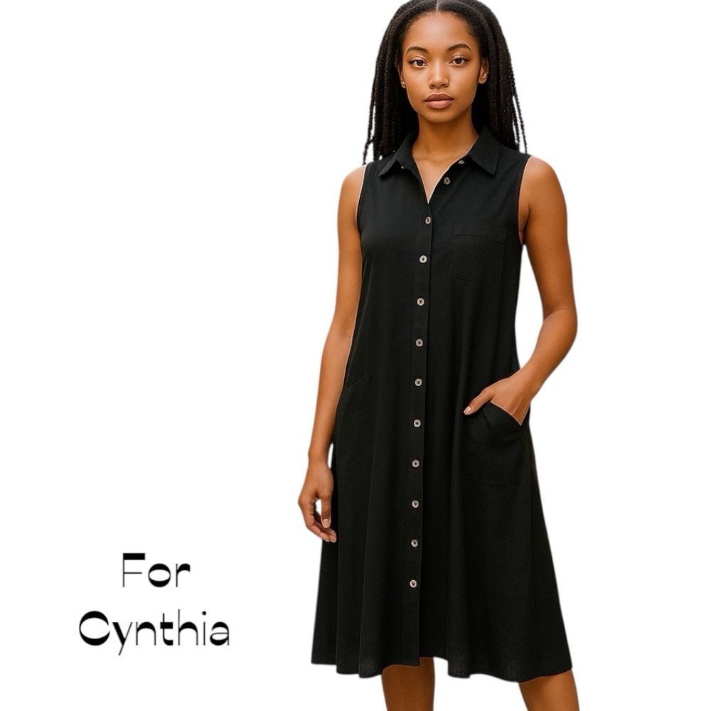For Cynthia Black Linen Sleeveless Asymmetrical Dress NWT Size S CottageCore
